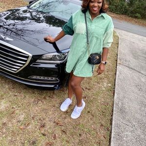 Green Color Block Oversized Shirt Dress
